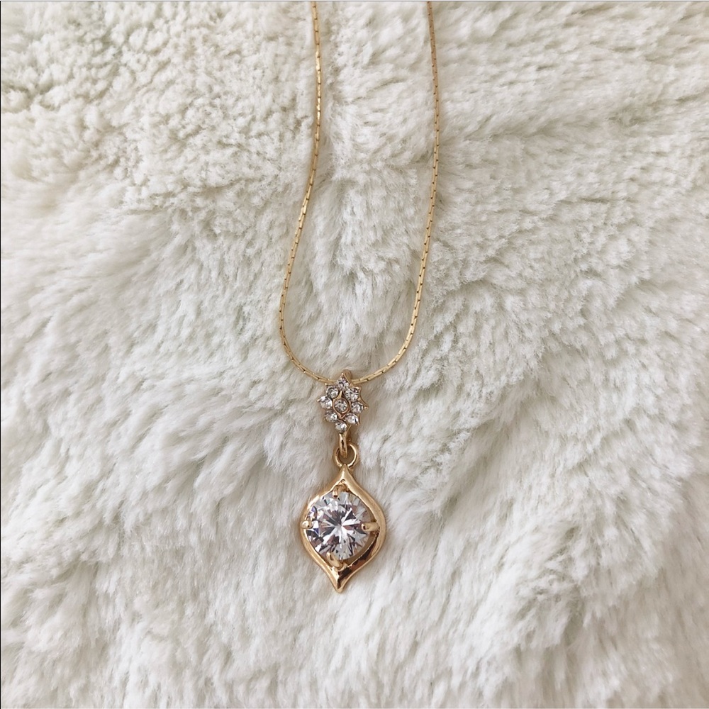 Dainty Gold Necklace Rhinestone